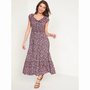 Old Navy "Short-Sleeve Waist-Defined Printed Midi Dress" medium, floral print